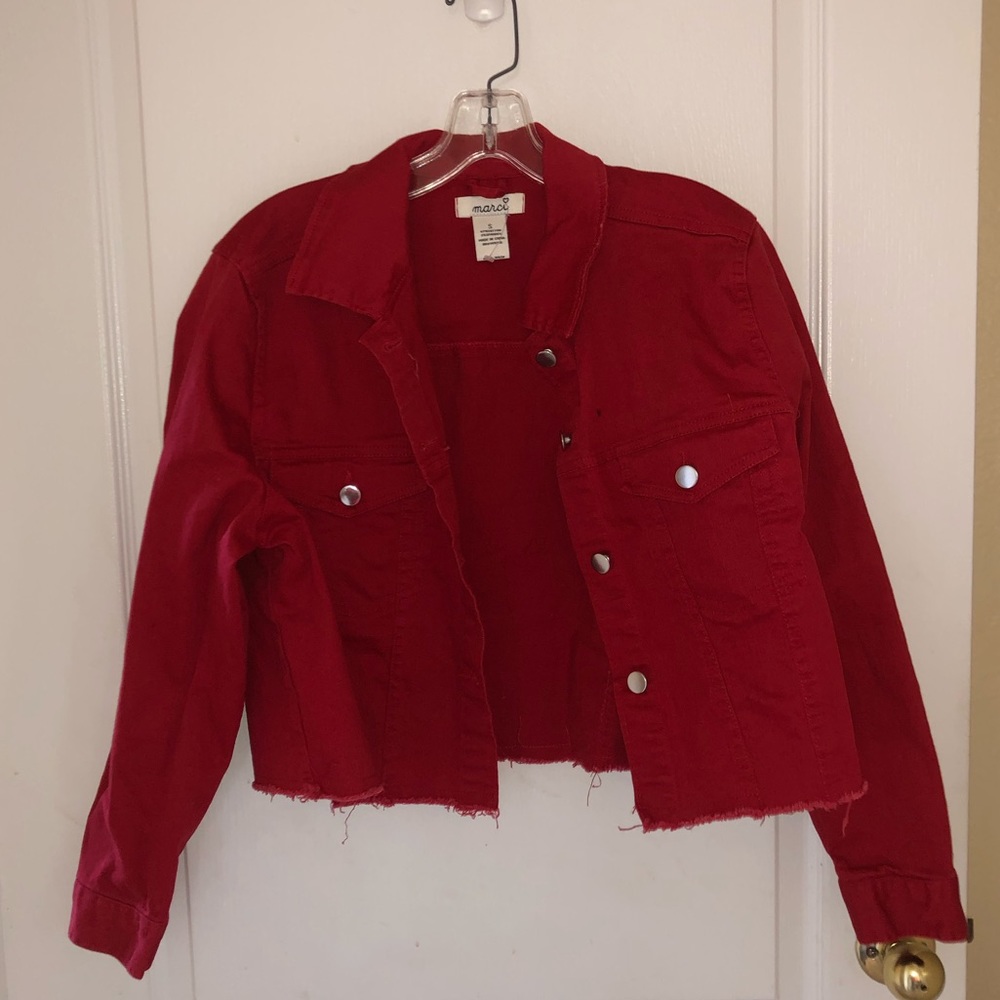 Red Denim Cropped Jacket